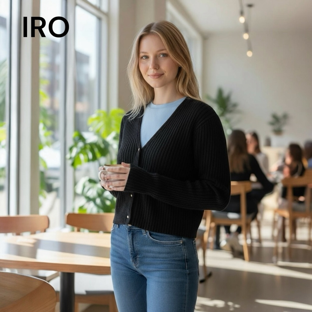 IRO Black Ribbed Cardigan Wool Cashmere sweater XS